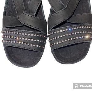 Helle Comfort Black Nubuck Rhinestone Slingback Wedge Sandals Size EU 38 US 7.5